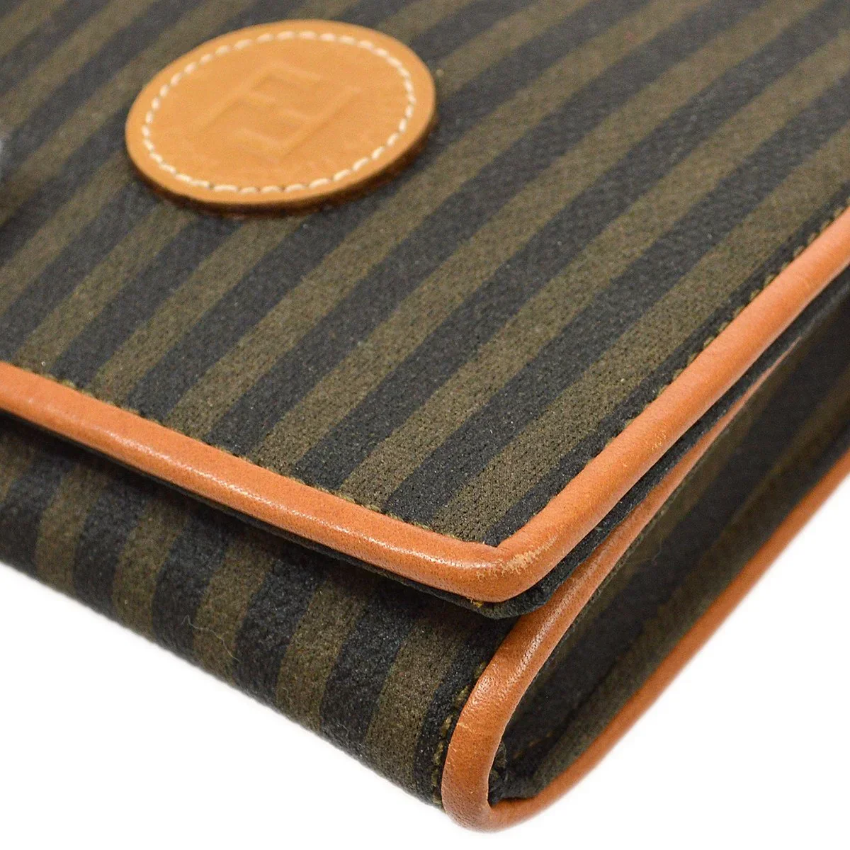 FENDI 70s Pequin Pattern Shoulder Pochette Bag Brown - Image 3