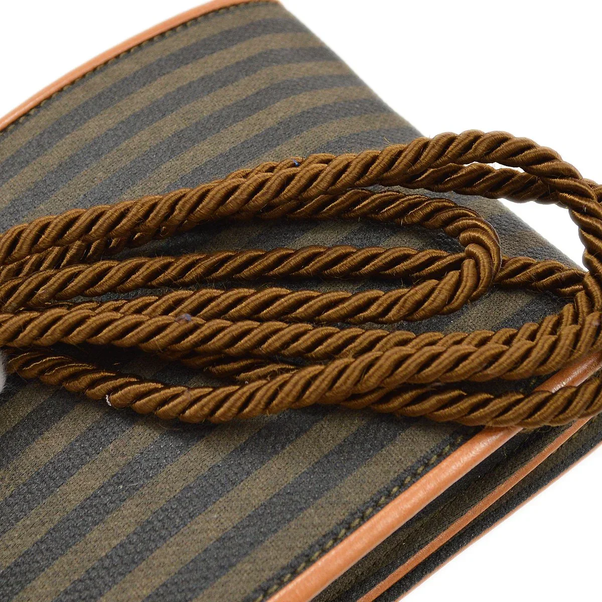 FENDI 70s Pequin Pattern Shoulder Pochette Bag Brown - Image 4