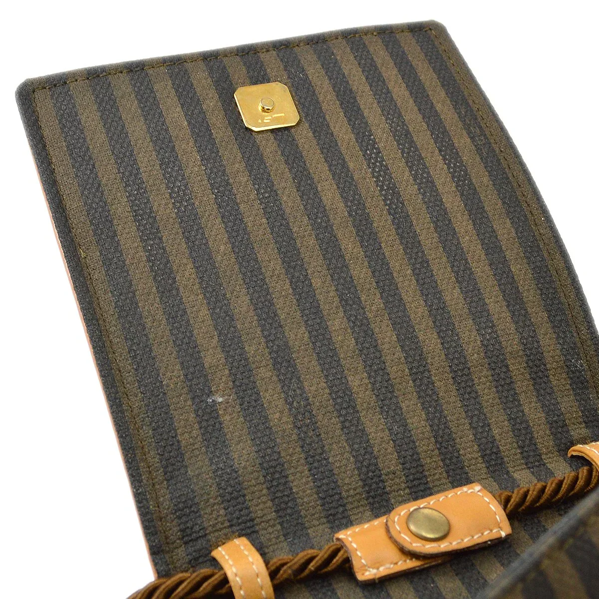 FENDI 70s Pequin Pattern Shoulder Pochette Bag Brown - Image 6