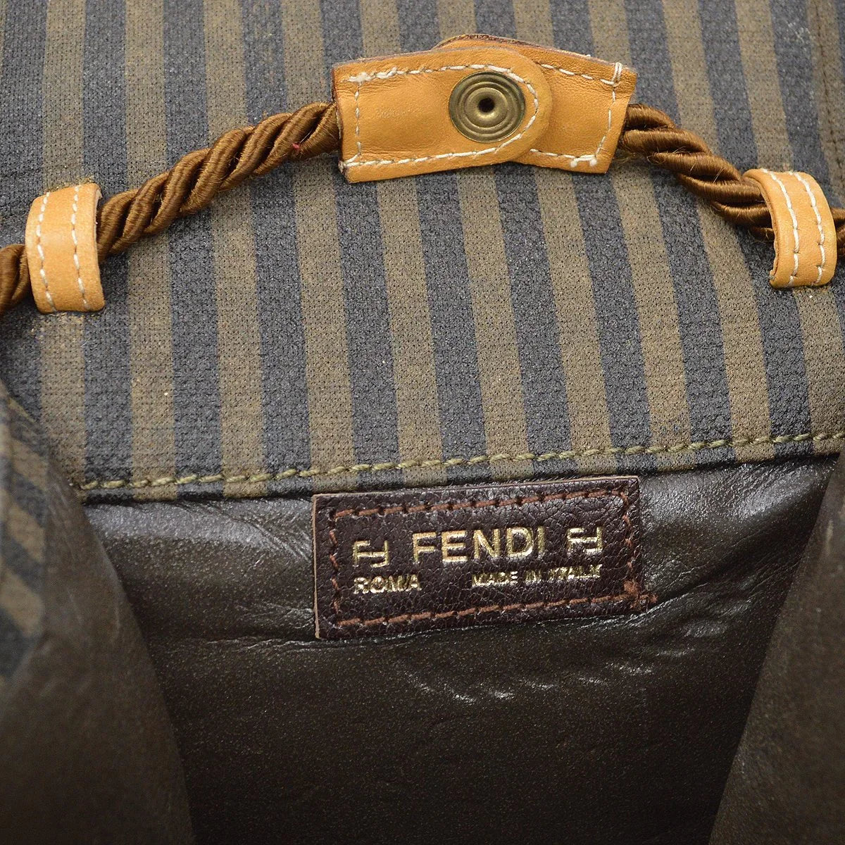 FENDI 70s Pequin Pattern Shoulder Pochette Bag Brown - Image 9
